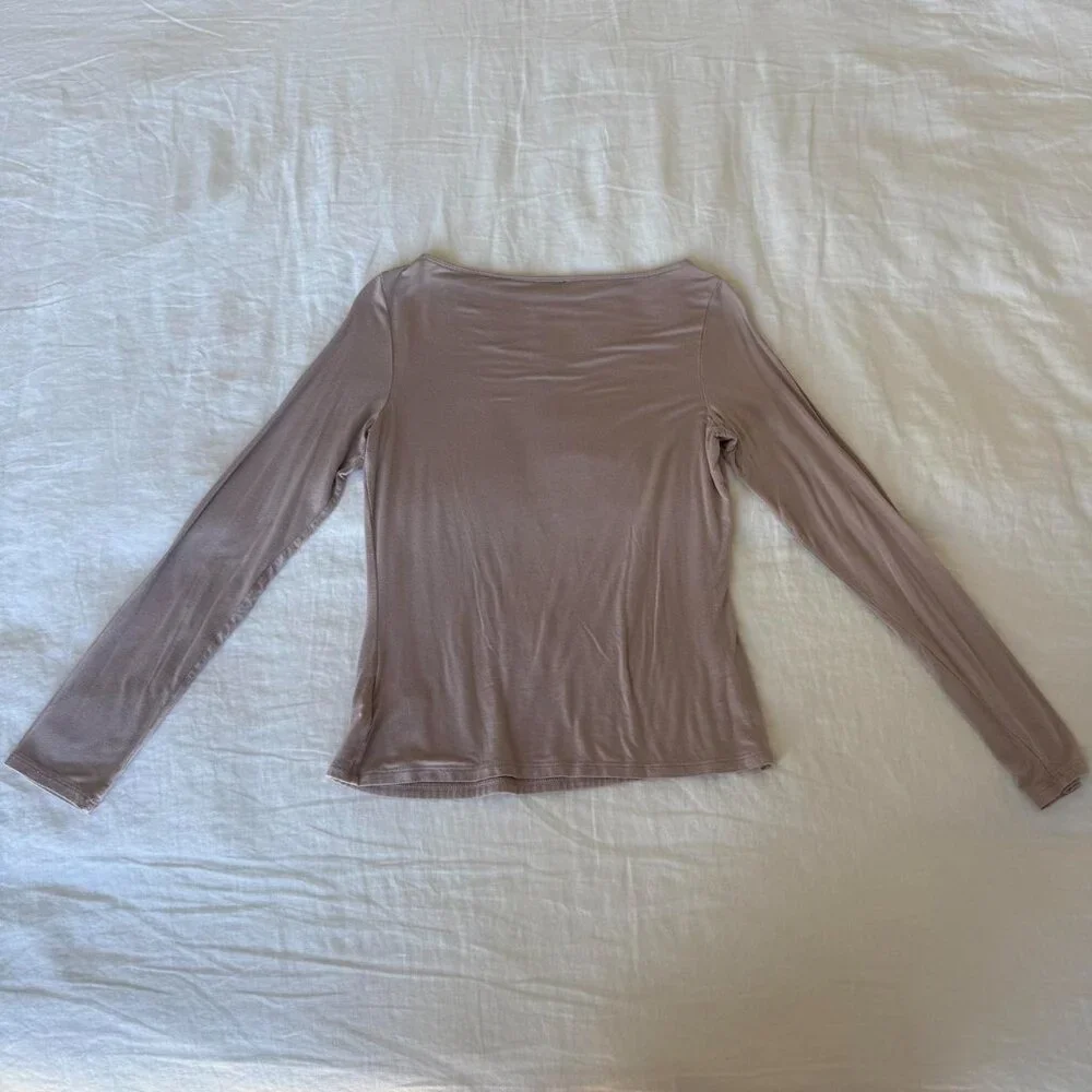 Express Supersoft Fitted Boat Neck Long Sleeve Tee Light Mauve Medium - Picture 3 of 5